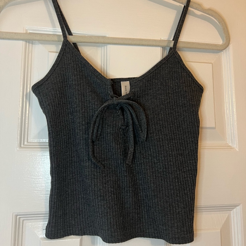 Brandy Mervilor Dark Gray Lace-Up Ribbed Cami Crop Top - Size M